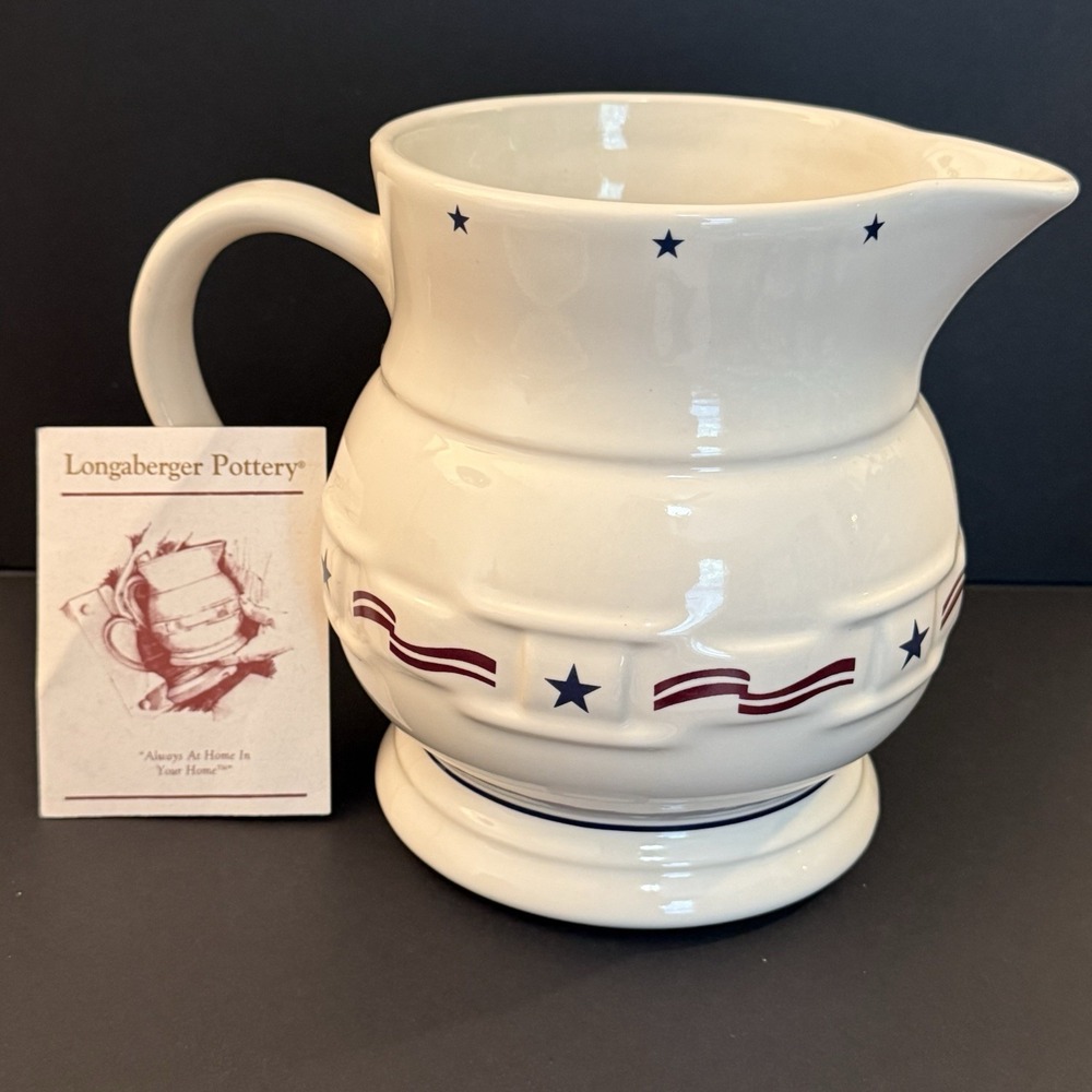 Vtg Longaberger Pottery All American Stars & Stripes 2 Qt Pitcher USA Patriotic